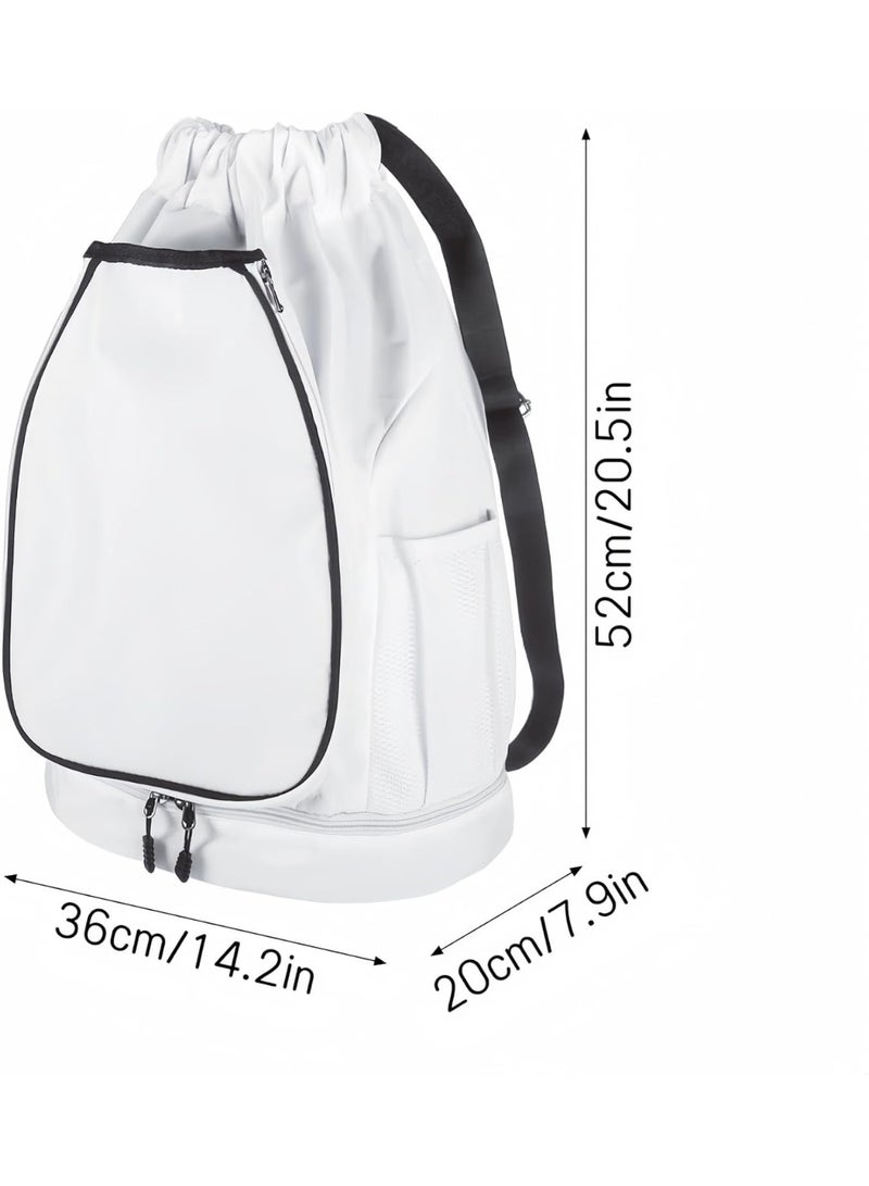 Arabest Pickleball Bags for Women Men, Pickleball Backpack with Shoe Compartment, Large Capacity Drawstring Pickle Ball Bag (White) - Image 2